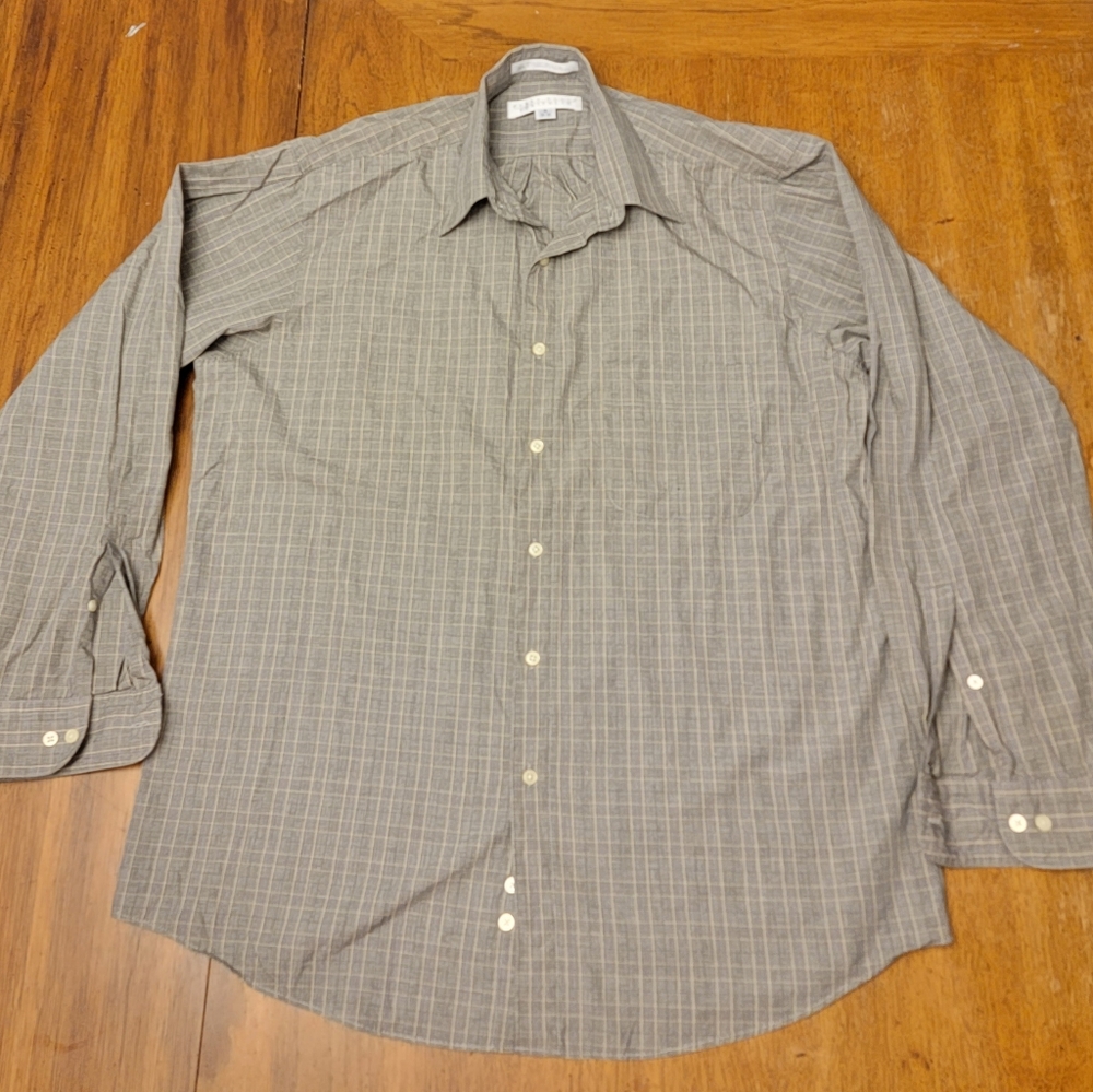 Vintage Perry Ellis Portfolio Grey Plaid Button Down Shirt- Size 16 / 34 - 35